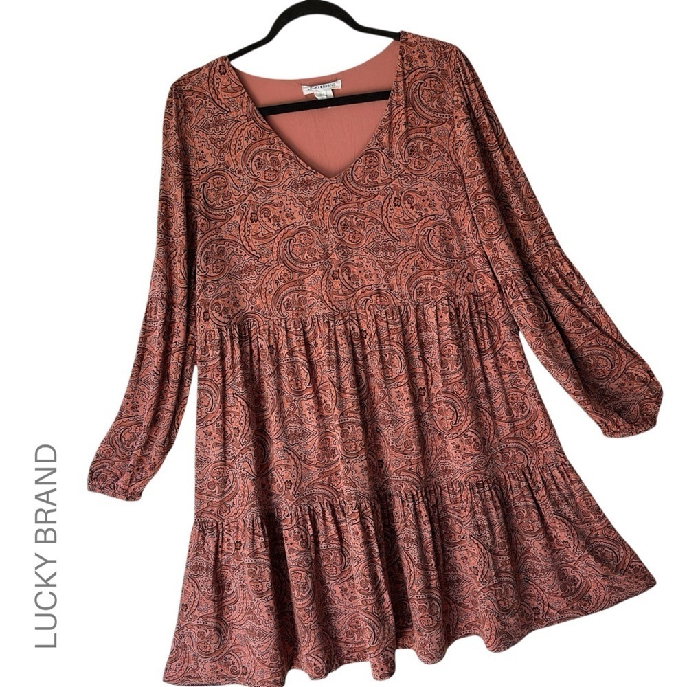 LUCKY BRAND | NWOT PAISLEY TIERED RUFFLE FLOUNCE BOHO MIDI LONG SLEEVES | MEDIUM